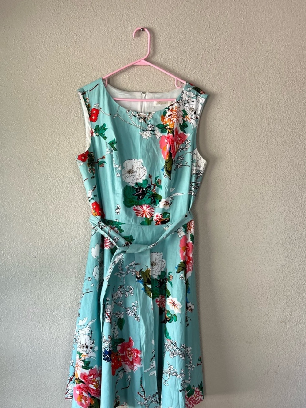 Hanpceirs Floral Fit & Flare Sleeveless Dress - Aqua Floral - Picture 4 of 8